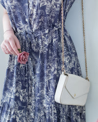 Porcelain Shirt Dress 無領陶瓷植物花印花恤衫連衣裙/DS1166 (Pre-order white)