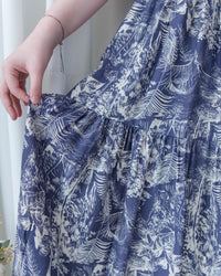 Porcelain Shirt Dress 無領陶瓷植物花印花恤衫連衣裙/DS1166 (Pre-order white)