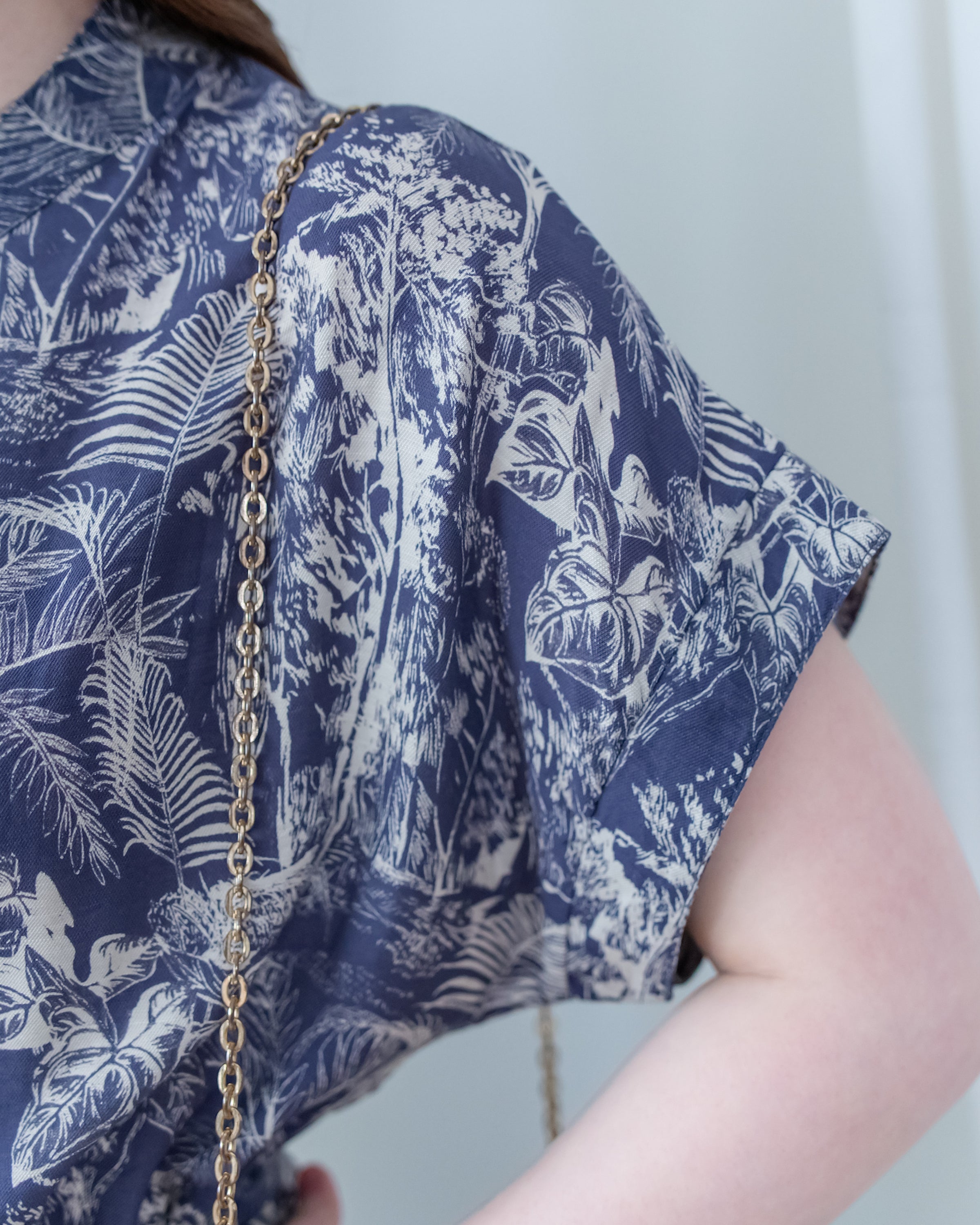 Porcelain Shirt Dress 無領陶瓷植物花印花恤衫連衣裙/DS1166 (Pre-order white)