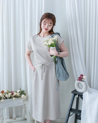 Sophie Dress 無肩線翻褶袖口彈性抽繩連身裙/DS1157