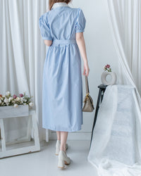 Stripe Collar Dress 拼接圓角翻領綁帶條紋襯衫連身裙/DS1163