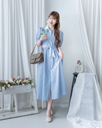 Stripe Collar Dress 拼接圓角翻領綁帶條紋襯衫連身裙/DS1163