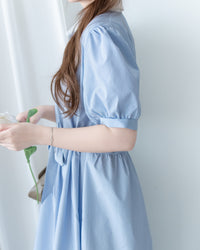 Stripe Collar Dress 拼接圓角翻領綁帶條紋襯衫連身裙/DS1163