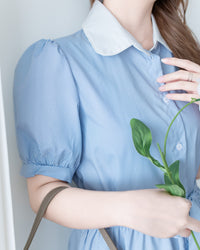 Stripe Collar Dress 拼接圓角翻領綁帶條紋襯衫連身裙/DS1163