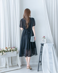 French Dot Wrap Dress 法式點點雪紡繫帶 V 領連身裙/DS1165