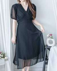 French Dot Wrap Dress 法式點點雪紡繫帶 V 領連身裙/DS1165