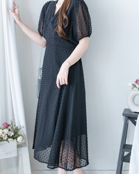 French Dot Wrap Dress 法式點點雪紡繫帶 V 領連身裙/DS1165