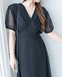 French Dot Wrap Dress 法式點點雪紡繫帶 V 領連身裙/DS1165