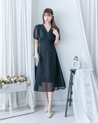 French Dot Wrap Dress 法式點點雪紡繫帶 V 領連身裙/DS1165