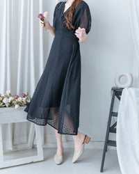 French Dot Wrap Dress 法式點點雪紡繫帶 V 領連身裙/DS1165