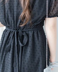 French Dot Wrap Dress 法式點點雪紡繫帶 V 領連身裙/DS1165