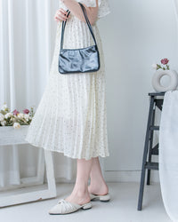 V Ruffle Dot Dress 木耳邊 V 領壓褶雪點雪紡連身裙/DS1162