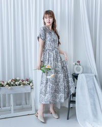 Porcelain Shirt Dress 無領陶瓷植物花印花恤衫連衣裙/DS1166 (Pre-order white)