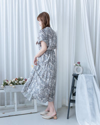 Porcelain Shirt Dress 無領陶瓷植物花印花恤衫連衣裙/DS1166 (Pre-order white)