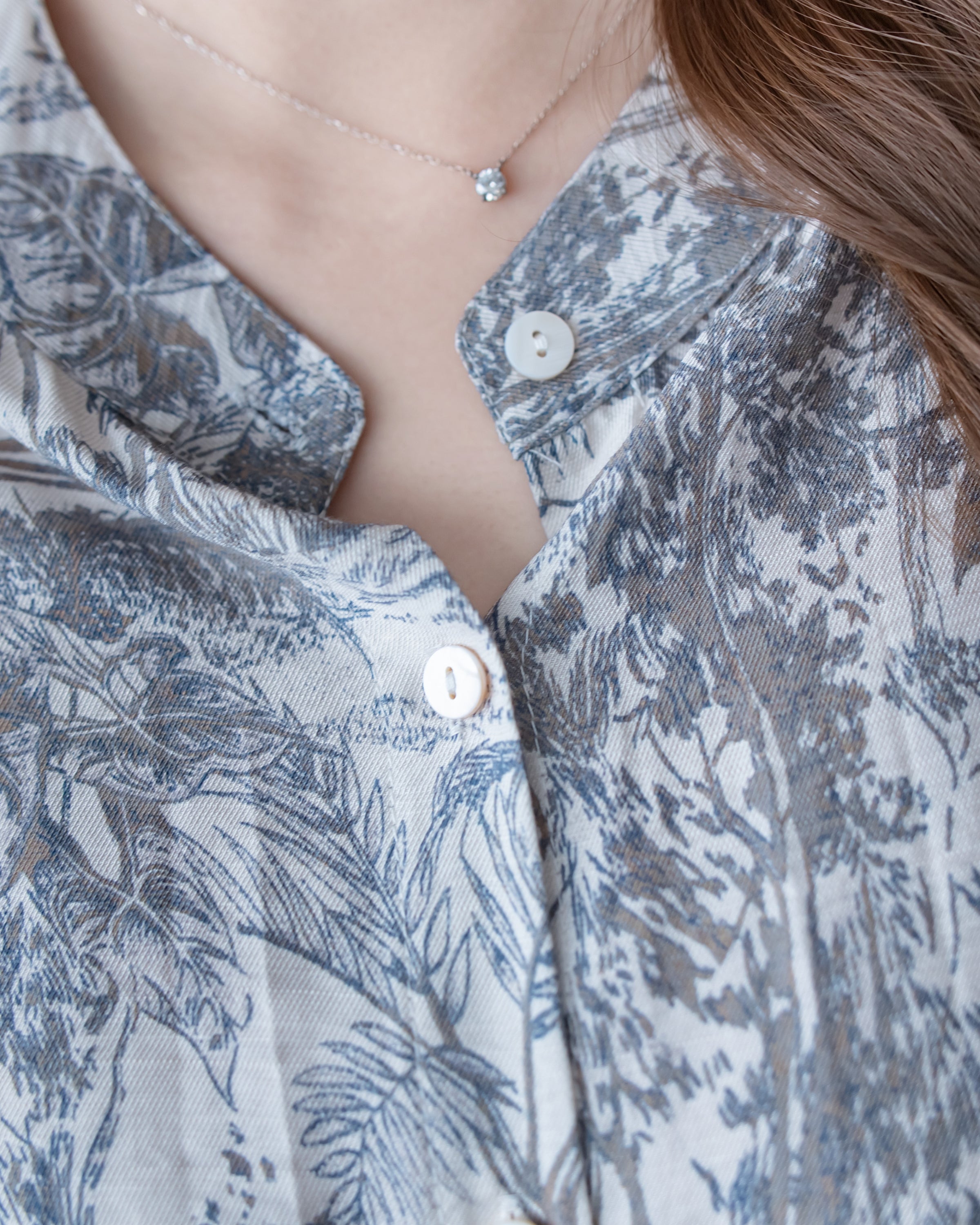 Porcelain Shirt Dress 無領陶瓷植物花印花恤衫連衣裙/DS1166 (Pre-order white)