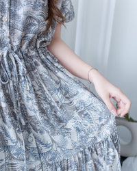 Porcelain Shirt Dress 無領陶瓷植物花印花恤衫連衣裙/DS1166 (Pre-order white)