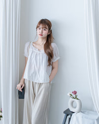 Lace Square Blouse 法式蕾絲方領裙擺上衣/BU9148