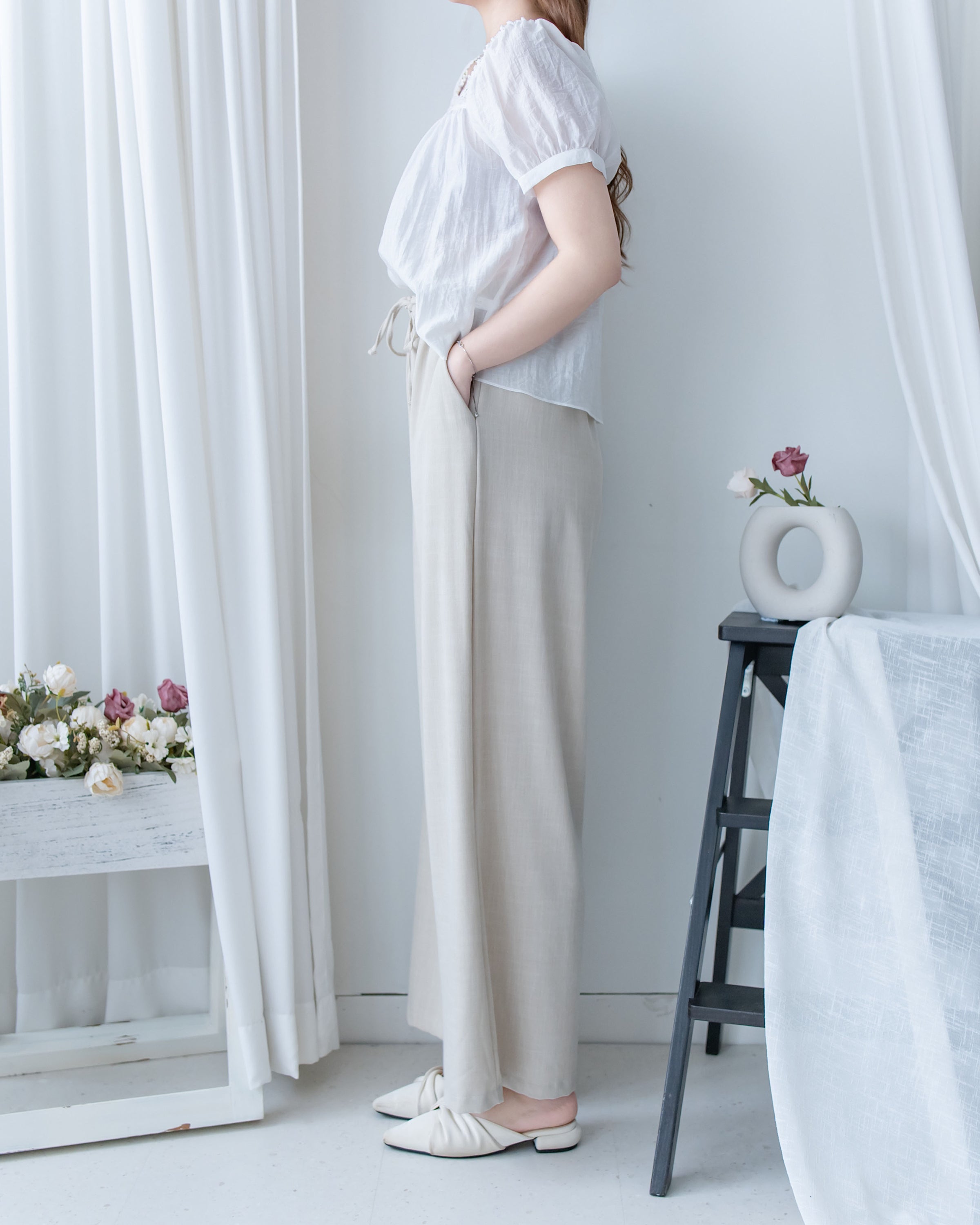 Fine Linen Pants 透氣防皺高質亞麻寬褲/PT8484
