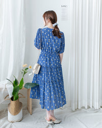 Lace Floral Dress 法式蕾絲 V 領碎花層次連身裙/DS1175