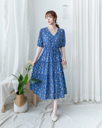 Lace Floral Dress 法式蕾絲 V 領碎花層次連身裙/DS1175
