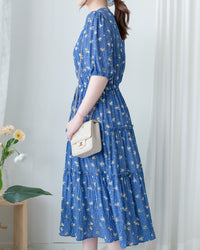 Lace Floral Dress 法式蕾絲 V 領碎花層次連身裙/DS1175