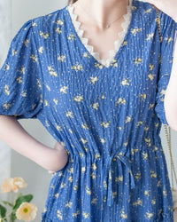 Lace Floral Dress 法式蕾絲 V 領碎花層次連身裙/DS1175