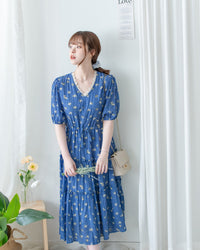 Lace Floral Dress 法式蕾絲 V 領碎花層次連身裙/DS1175