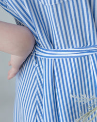 Striped Shirt Dress 藍白拼接直條紋恤衫連身裙/DS1168