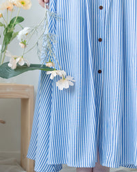 Striped Shirt Dress 藍白拼接直條紋恤衫連身裙/DS1168