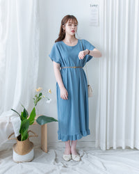 Ruffle End Dress 細緻壓紋細荷葉點綴舒適連身裙/DS1169