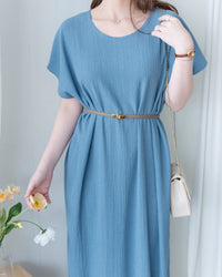 Ruffle End Dress 細緻壓紋細荷葉點綴舒適連身裙/DS1169
