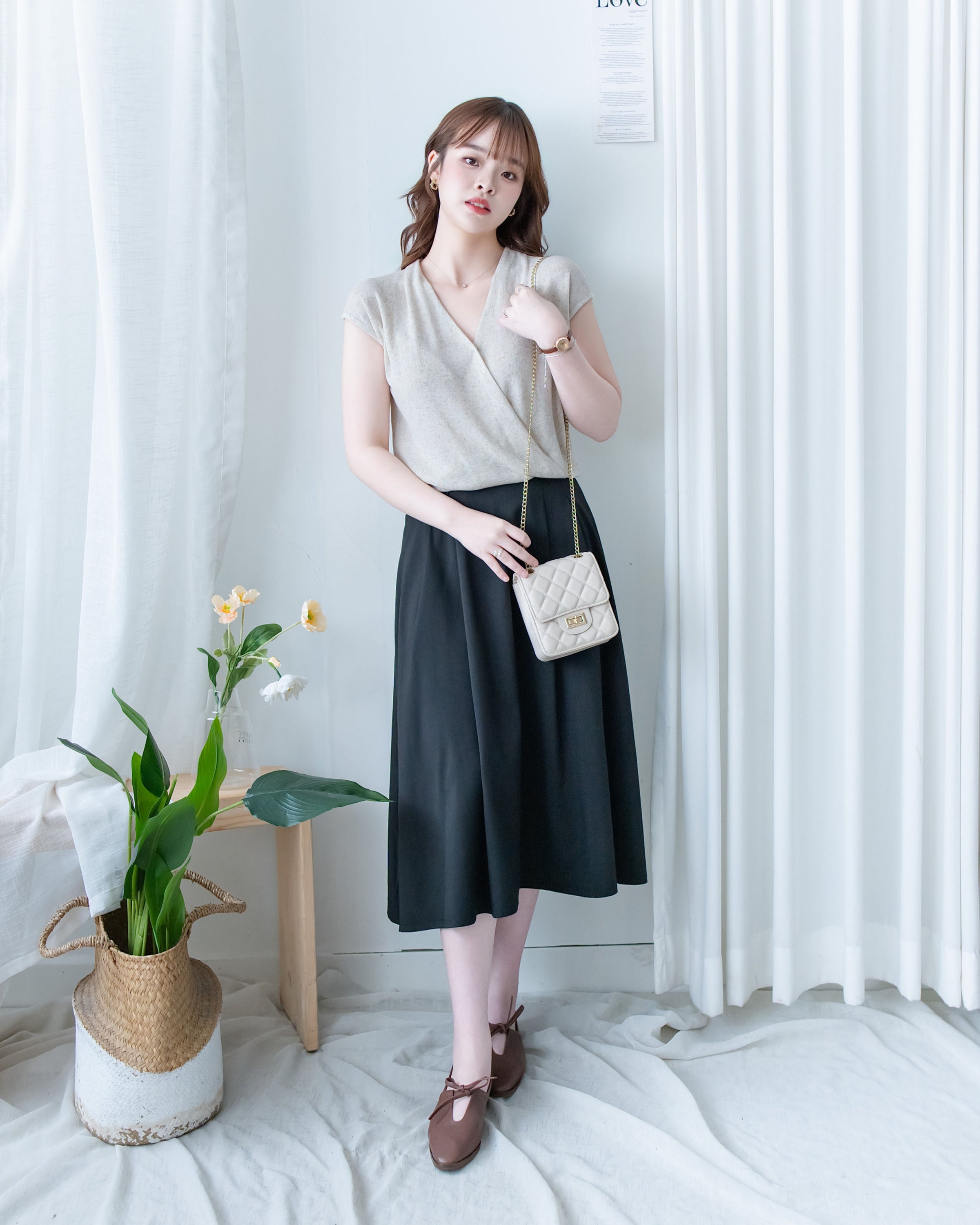 Wrap V-Neck Knit  疊領口 V 領針織小袖上衣/TP9238