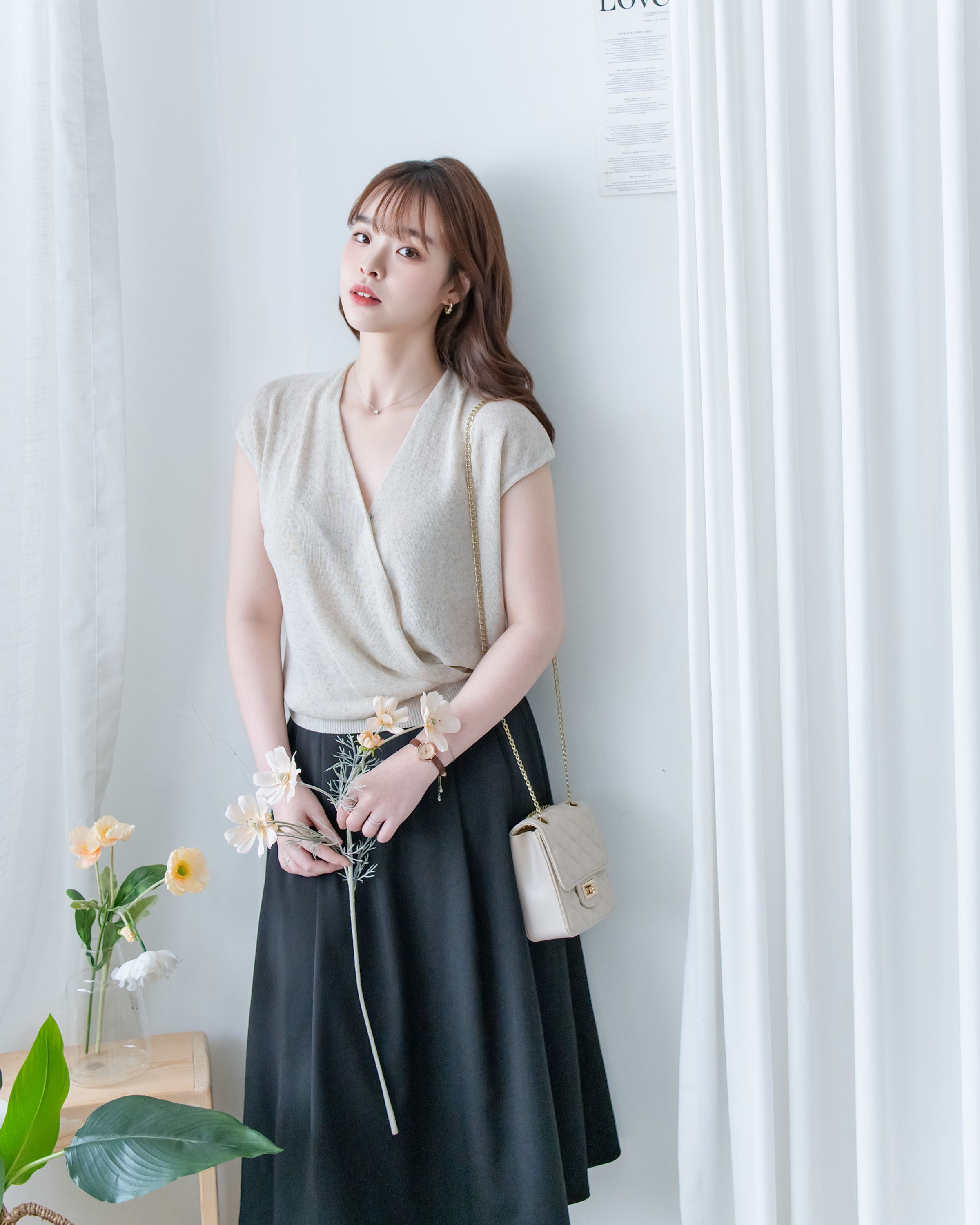 Wrap V-Neck Knit  疊領口 V 領針織小袖上衣/TP9238