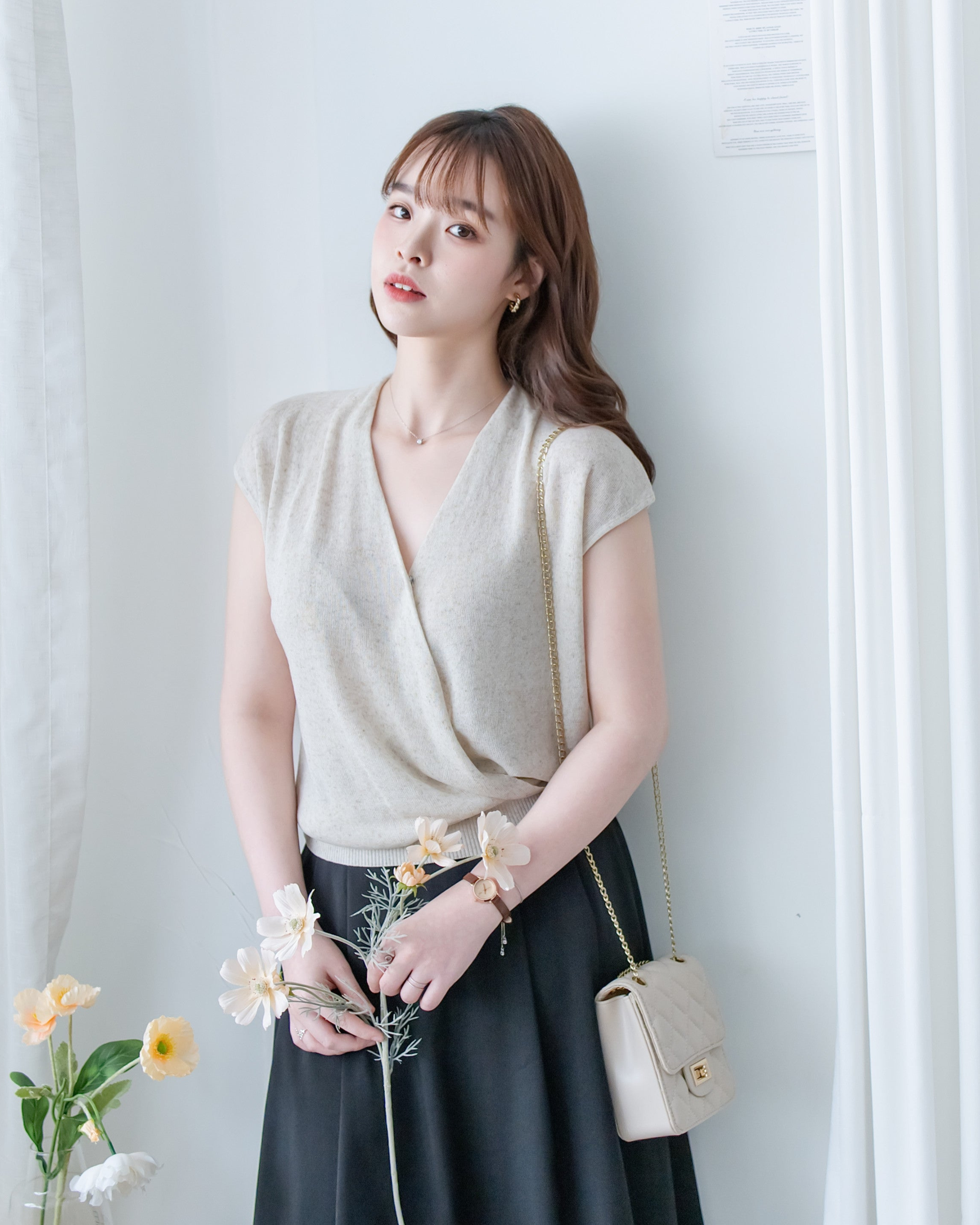Wrap V-Neck Knit  疊領口 V 領針織小袖上衣/TP9238