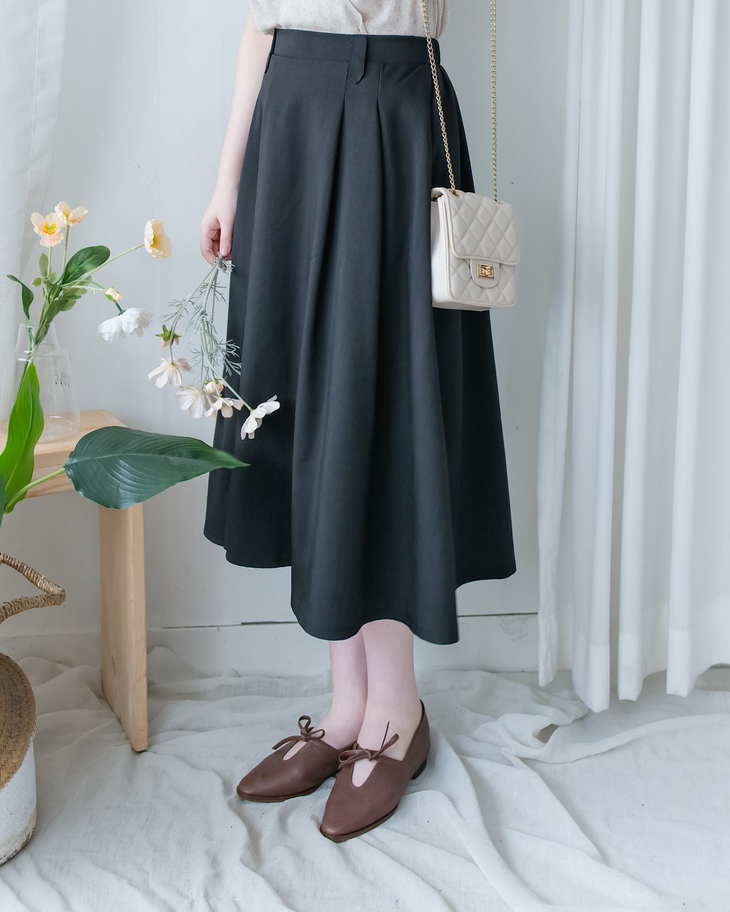 Pleated Flare Skirt 法式知性腰間設計傘裙/SK8950
