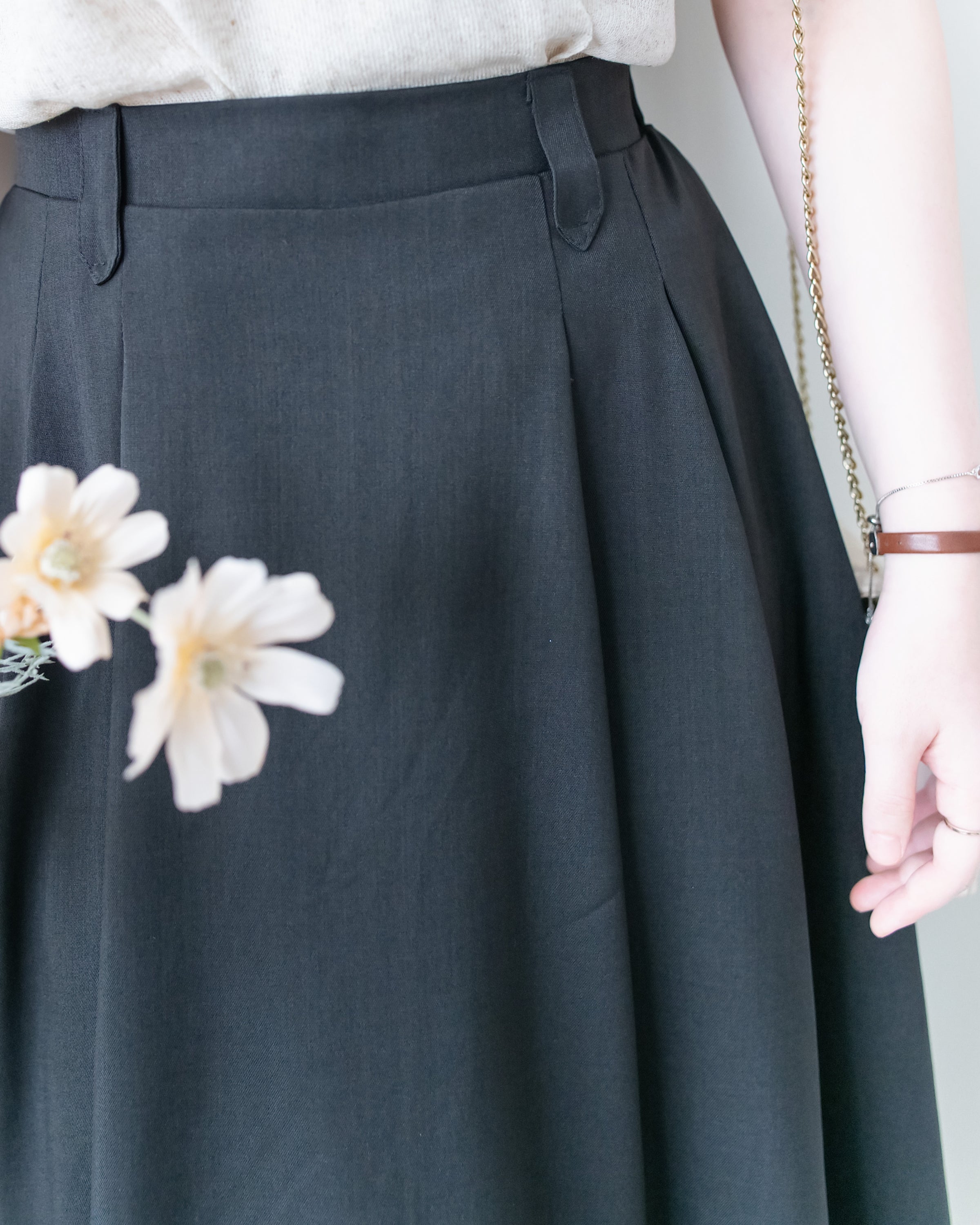 Pleated Flare Skirt 法式知性腰間設計傘裙/SK8950