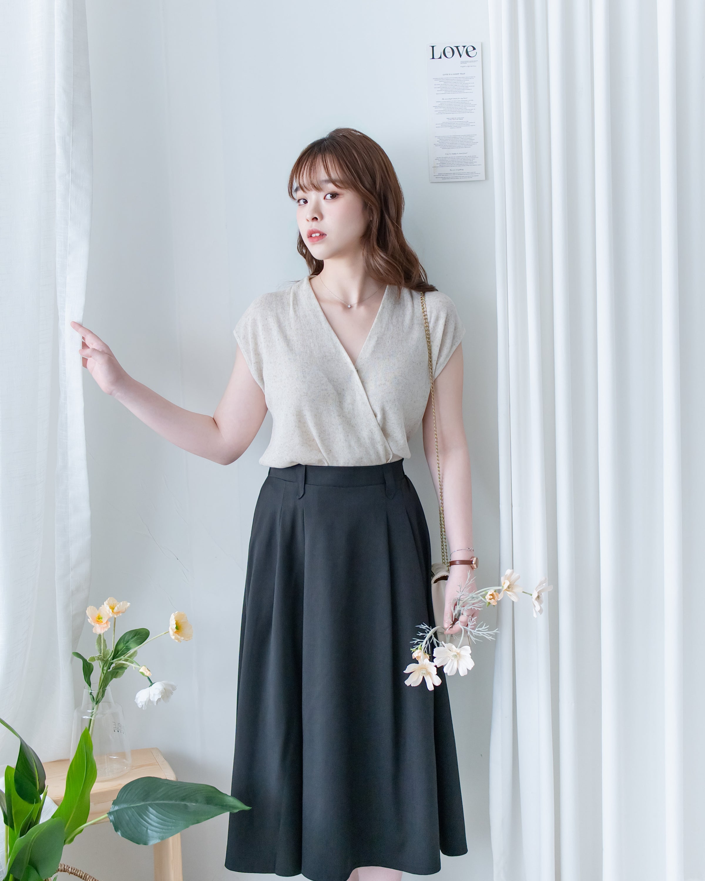 Pleated Flare Skirt 法式知性腰間設計傘裙/SK8950