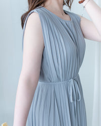 Pleated Sleeveless Dress 法式飄逸壓褶綁帶連身裙/DS1173