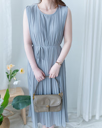 Pleated Sleeveless Dress 法式飄逸壓褶綁帶連身裙/DS1173