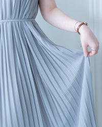 Pleated Sleeveless Dress 法式飄逸壓褶綁帶連身裙/DS1173