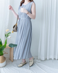 Pleated Sleeveless Dress 法式飄逸壓褶綁帶連身裙/DS1173