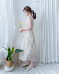 Pleated Sleeveless Dress 法式飄逸壓褶綁帶連身裙/DS1173
