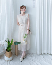 Pleated Sleeveless Dress 法式飄逸壓褶綁帶連身裙/DS1173