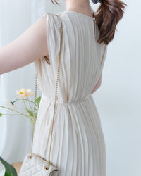 Pleated Sleeveless Dress 法式飄逸壓褶綁帶連身裙/DS1173