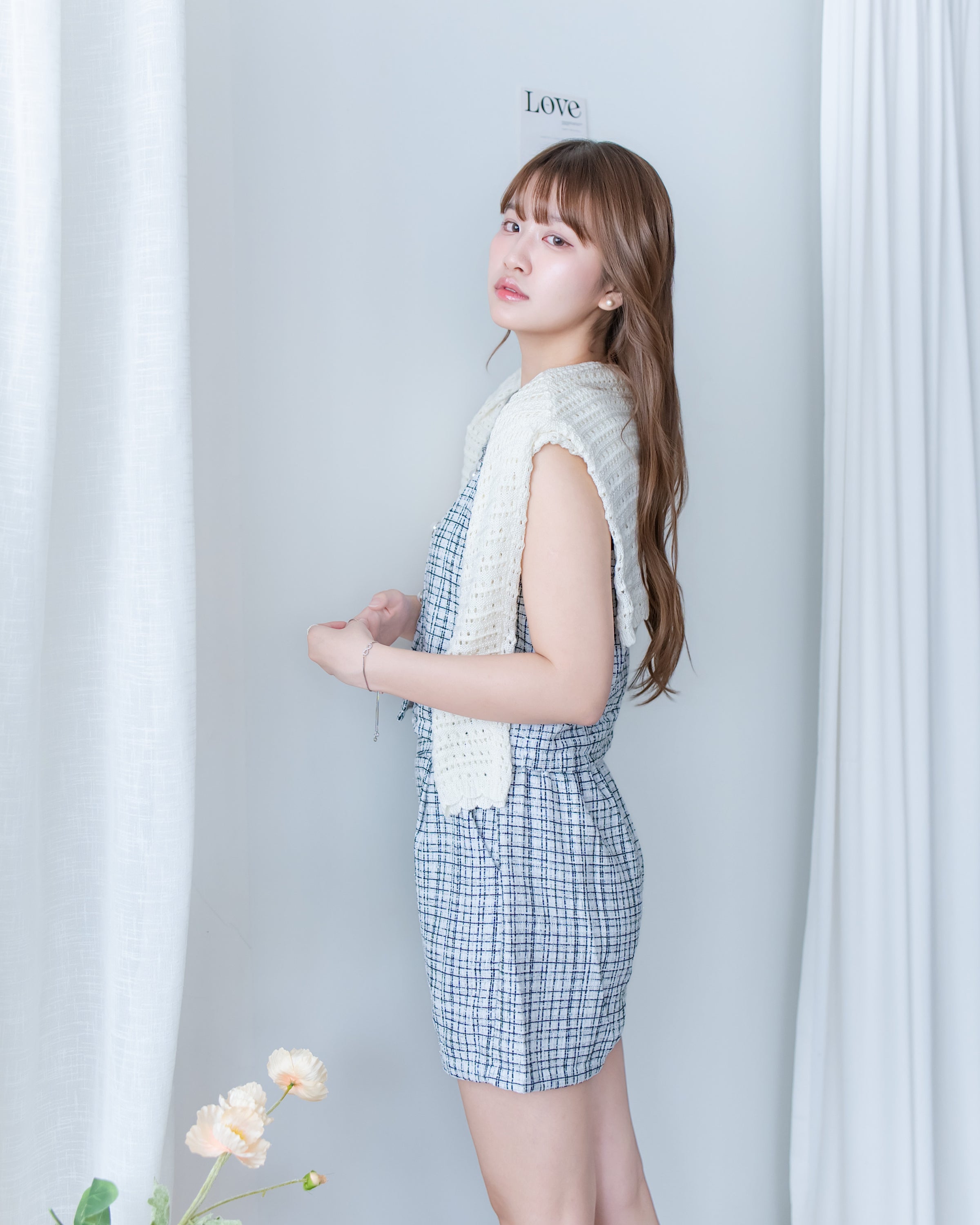 Tweed Pearl Set 小香風珍珠扣格紋兩件套/SE8120