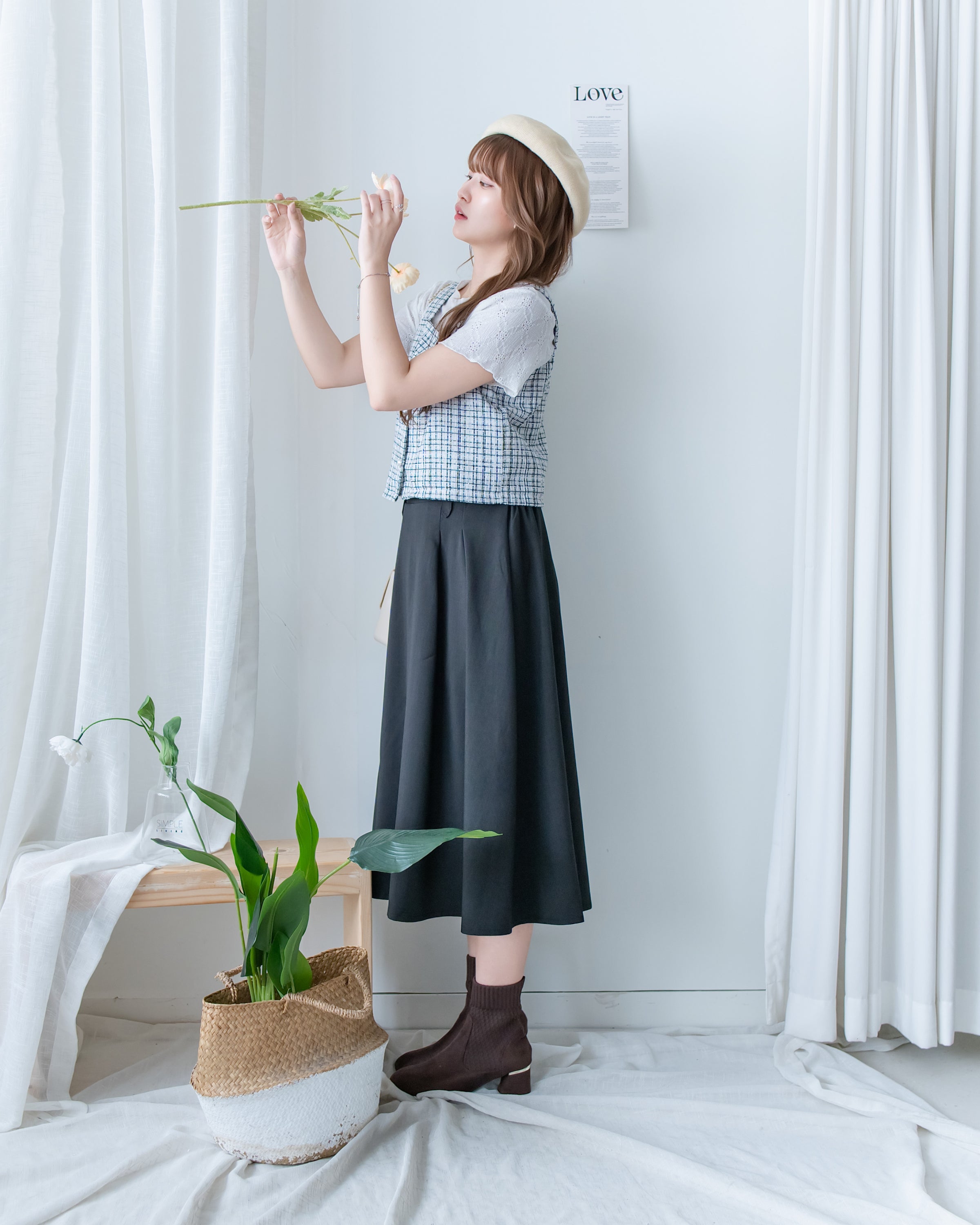 Tweed Pearl Set 小香風珍珠扣格紋兩件套/SE8120