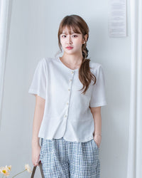 Pearl Blouse 小香風珍珠扣十字紋上衣/TP9239