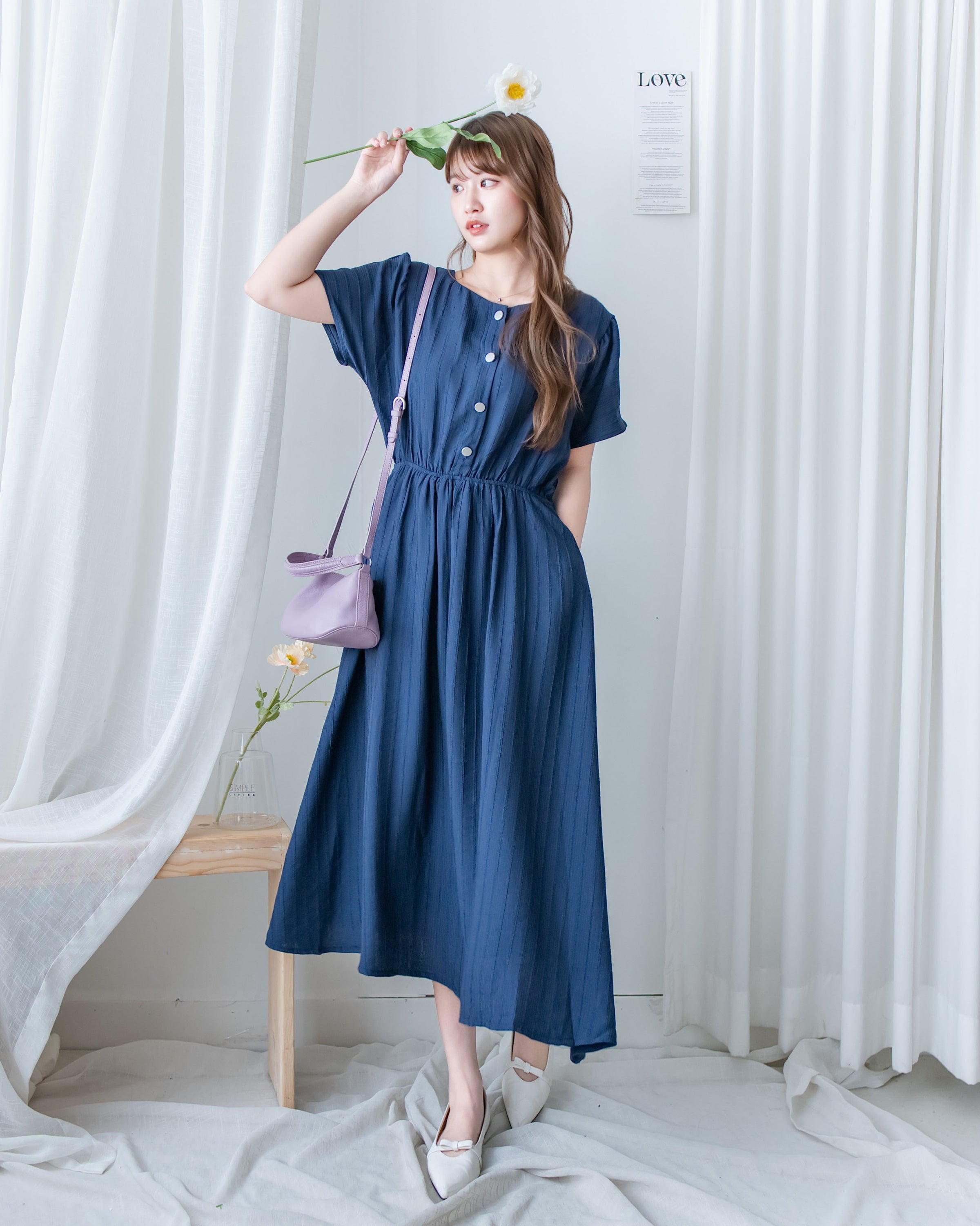[intent label/ intent 製]  Alice Dress 前後兩穿單排鈕質感暗條紋連身裙 / DSA8010