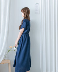 [intent label/ intent 製]  Alice Dress 前後兩穿單排鈕質感暗條紋連身裙 / DSA8010