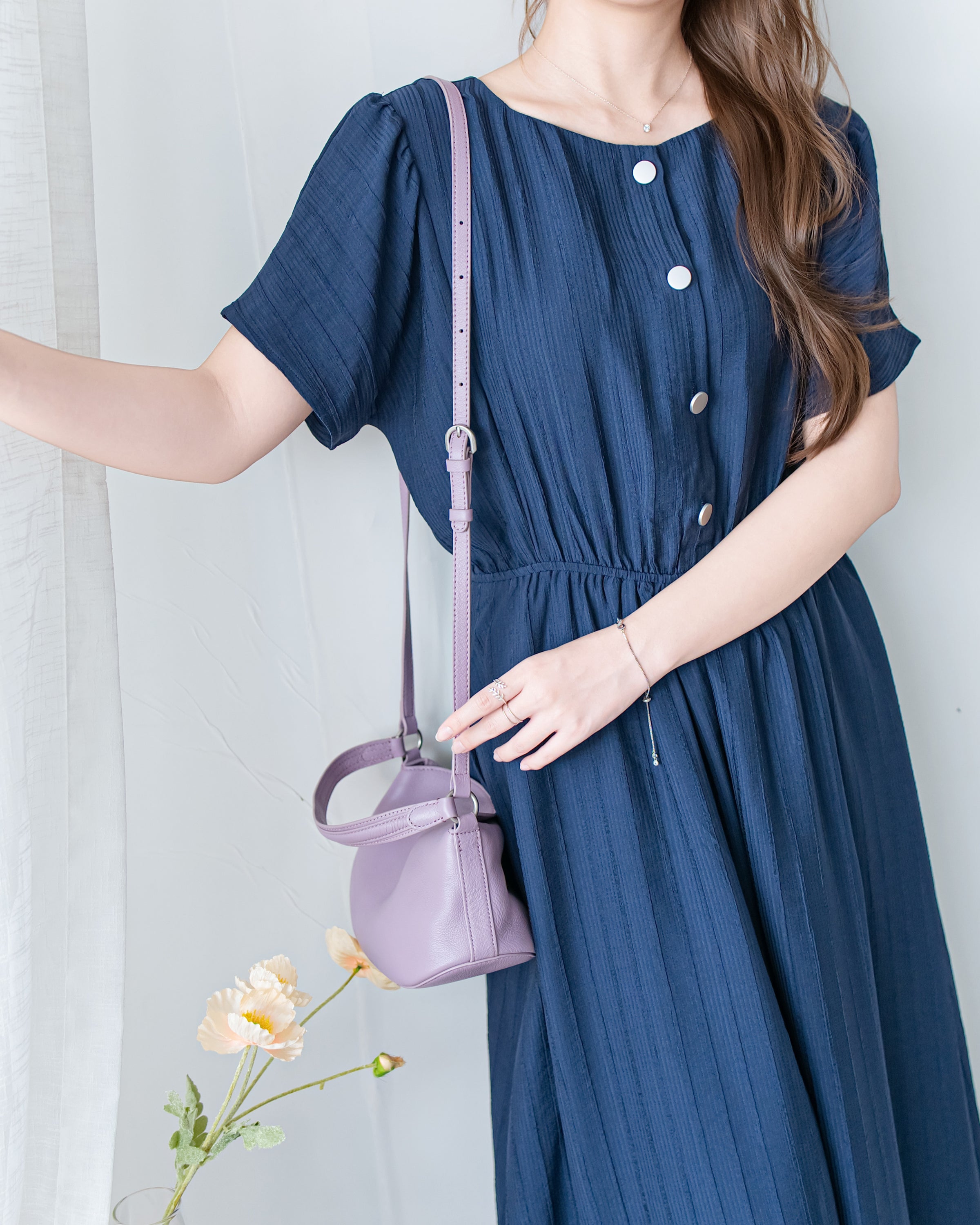 [intent label/ intent 製]  Alice Dress 前後兩穿單排鈕質感暗條紋連身裙 / DSA8010